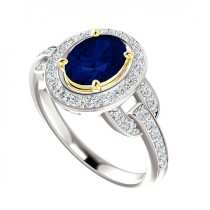 wedding photo -  8x6mm Oval Blue Sapphire & Diamond Vintage-Inspired Engagement Ring, Princess Diana Inspired, Antique Style Engagement Rings for Women 14k