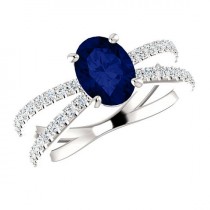 wedding photo -  8x6mm Oval Blue Sapphire & Diamond Criss-Cross Engagement Ring 14k 18k or Platinum Double Band Sapphire Rings for Women September Birthstone
