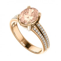 wedding photo -  9x7mm Oval Morganite & Diamond Split Shank Engagement Ring 14k Rose Gold, Anniversary Rings for Women Gemstone Rings, Pink Morganite Jewelry