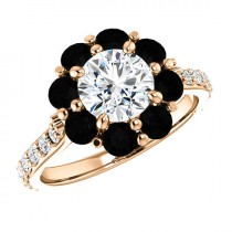wedding photo -  Forever One Moissanite, Black Diamond Halo & White Diamond Engagement Ring 14k Rose Gold, Yellow Gold or White Gold, Black Diamond Rings 1ct
