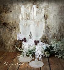 wedding photo -  Wedding Champagne Glasses Winter Wedding Christmas Wedding Holiday Wedding Champagne Flutes