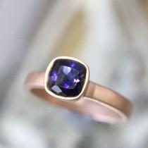 wedding photo - Genuine Iolite 14K Rose Gold Ring, Gemstone RIng, Cushion Shape Ring, Eco Friendly, Engagement Ring, Stacking Ring - Made To Order