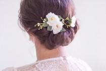 wedding photo - Wedding hair clip, Bridal headpiece, White flower hair clip, White rose clip, Bridal hair vine - CIERA