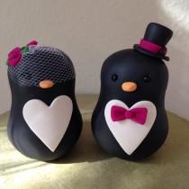 wedding photo - READY to SHIP Penguin love Wedding Cake Topper Handmade