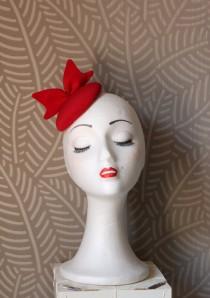 wedding photo - Mini Red Hat, Mini Red Veil Hat,Bow Fascinator Hat,Red Fascinator Hat,Red Headdress,Red Headpiece,Red Cocktail Hat