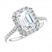 wedding photo -  1.50 Carat Emerald-Cut Diamond & Halo Engagement Ring 18k White Gold, GIA Diamond Rings for Women Cyber Monday Black Friday 2016