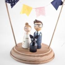 wedding photo - Cake Topper with Pet - rustic wedding cake topper - peg people cat cake topper - wooden topper with cat - wedding cake topper with cat