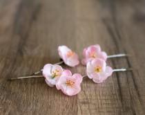 wedding photo - Cherry blossom hair clips - cherry blossom wedding - pink bridal blossom flower hair pins - wedding bobby pins - hair clip set - floral pins