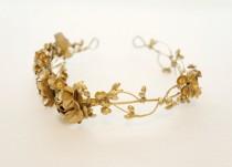 wedding photo - Gold flower crown, Golden floral circlet, Bridal headpiece, Grecian wedding crown, Bridal crown, Woodland, Gold wedding, Wedding Hair