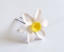 wedding photo -  Large Daffodils Hair Pin, Flowers Hair Accessory, Yellow - White Daffodils Hair Pin, Hair Pin Flowers