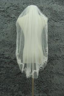 wedding photo - 1 Layer Applique lace veil Wedding veil White Ivory Bridal Veil Elbow veil Combs veil Crystal lace veil