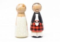 wedding photo - Scottish Wedding Cake toppers Scottish Wooden Peg Doll Goose Grease with Kilt- wooden dolls