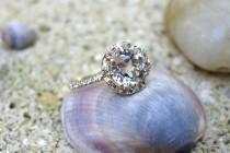 wedding photo - Unique Halo diamond ring Natural Aquamarine Engagement Ring (Wedding Set Available) Clearly bridal Solitaire Braided diamond ring dressy
