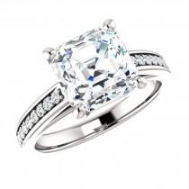 wedding photo - Cyber Monday Engagement Ring Deals 2016 8mm Asscher Cut Forever One Moissanite & Diamond Ring