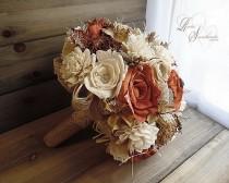 wedding photo - Ready to Ship ~~~ Rustic Burnt Orange Fall Bridal Bouquet Large, Sola Flowers, Burlap, Lace, Rhinestones