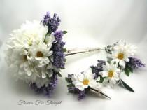 wedding photo - Daisies and Lavender Bridal Package, White and Purple Wedding Flowers, Bride and Groom Florals