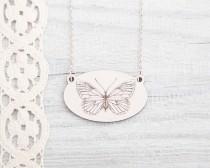 wedding photo - Butterfly necklace, Wooden White Pendant, Boho Jewelry