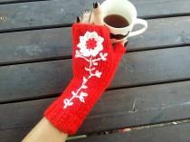 wedding photo - Red Knit Gloves, Gloves Red Crochet, Handmade Gloves, Fingerless Gloves, Knitted Gloves, Winter Gloves, Hand Warmer, Women's Gloves