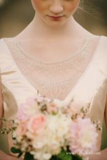 wedding photo - Low back, blush silk charmuese, mermaid wedding gown with front beadwork /// Isabella Gown