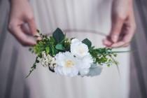 wedding photo - Silk flower crown,white and green,hair accessory,hair comb,garden hair accessory, silk flowers, cherry blossoms, natural elegant hair wreath