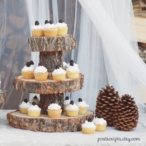 wedding photo - Rustic Wood Tree Slice 3-tier Cake and Cupcake Stand for your Wedding, Event, or Party - Barn, Country, Woodland, Outdoor - THE ORIGINAL