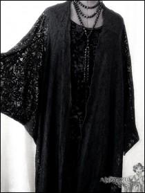 wedding photo - Decadent Art Deco Black Lace Batwing Kimono Robe by Kambriel - Brand New & Ready to Ship!