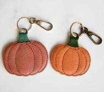 wedding photo - Leather Key Chain, Leather Pumpkin, Halloween, Key Fob, Friend Gift