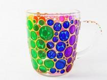 wedding photo - Bubbles Cup Hand Painted Mug Colorful Mug Mosaic Cup Colored Bubbles Mug Bright Mug Multi Colored Mug Handmade Glasses Painted Ceramic Mug
