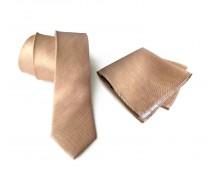 wedding photo - Pale copper linen necktie. Tan woven silk & linen blend men's tie. "Vernors" rustic wedding necktie. Pocket squares available too!