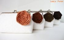 wedding photo - Rustic Fall Wedding Ideas/ Set of 4 Personalized Bridesmaid Gifts, Burnt Orange and shade of brown silk rose removeable Flower