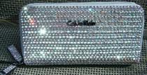 wedding photo - Calvin Klein Swarovski Crystal Embellished Silver Leather Clutch Dual Zip Compartments 9 slots for ID, Credit Cards, Checkbook