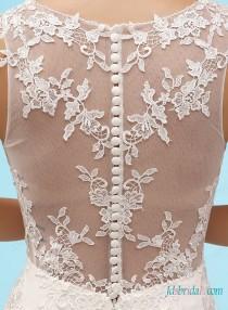 wedding photo -  H1465 Stunning illusion back mermaid lace wedding dress
