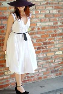 wedding photo - Cotton Dress Cinched with Black Tie