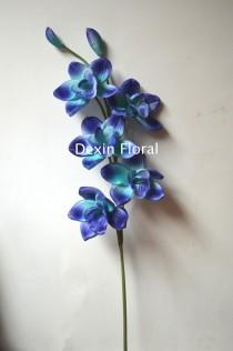wedding photo - Two Tone Blues Cymbidium Orchids Single Stems Centerpieces Real Touch Flowers Decorations Bridal Bouquets Wedding flowers