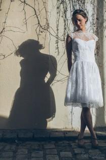 wedding photo - Maud -> MADE TO ORDER / Short wedding dress in lace and tulle. Romantic bridal gown. Vintage inspired
