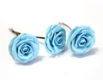 wedding photo -  Light Blue, Bridal Hair Accessory, Bridal Pink Hair Flower, wedding hair - Set of