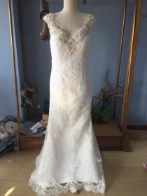 wedding photo - Aliexpress.com : Buy Cap Sleeves Scalloped Neck Low Back Sheath Wedding Dresses with Pearls and Beading from Reliable sheath wedding dress suppliers on Gama Wedding Dress