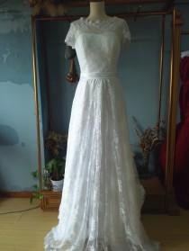 wedding photo -  Aliexpress.com : Buy O Neck Floor Length Court Train Short Sleeves A line Wedding Dresses with Sash Belt from Reliable wedding dress patterns plus size suppliers on Gama Wedding Dress