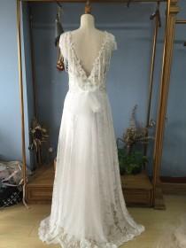 wedding photo -  Aliexpress.com : Buy Queen Ann Neckline Floor Length V back Boho Lace Wedding Dresses with Detachable Train and Bow from Reliable dress wedding muslim suppliers on Gama Wedding Dress