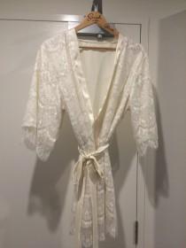 wedding photo - Bridal satin and lace robe, wedding robe, Ivory and/or white lace robe
