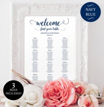 wedding photo -  Printable wedding seating chart for reception - Reception Seating Chart - Downloadable Navy & White wedding seating chart - 