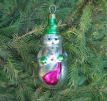 wedding photo - Figural Snowman new year tree Vintage Christmas snowman ornament holiday decor glass doll snowman blown glass ornament rare collectible ball