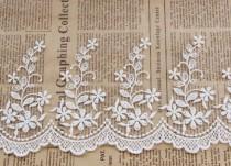 wedding photo - Ivory Floral Cotton Lace Trim, Wedding Veil Lace Trim, 6 inches Wide for Wedding Dress, Veil, Costume, Craft Making, 2Yards