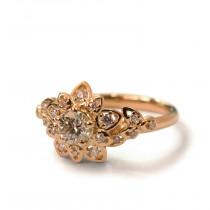 wedding photo -  Moissanite Art Deco Petal Engagement Ring - 14K Rose Gold and Moissanite engagement ring, leaf ring, flower ring, vintage, halo ring, 2B