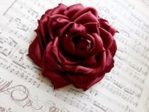 wedding photo - Large Red Hair Flower, Satin Hair Rose, Burgundy Headpiece, Scarlet Flower Pin, Red Wedding Hair Flower