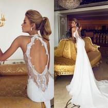 wedding photo - Charming 2015 Open Back Vintage Lace Wedding Dresses Sweetheart Applique Beads Chiffon Sexy Sheer Court Train Mermaid Bridal Gown Dress