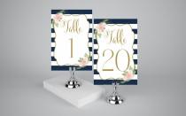 wedding photo - Printable table numbers 1-20, Navy striped table sign instant download, Nautical wedding table numbers printable, The Shirley collection