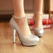 wedding photo - Rhinestone Tassel Ankle Straps Women Platform Pumps High Heels Wedding Shoes Woman