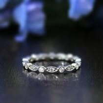 wedding photo - 0.36 ct.tw Art Deco Eternity Band Ring-Brilliant Cut Diamond Simulants-Wedding Ring-Marquise&Hexagon Shaped-Solid Sterling Silver [6216]