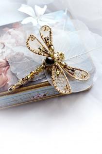 wedding photo - Dragonfly jewelry Insect art brooch Dragonfly gold bronze green Dragon fly pin Luxury Birthday gift for Wife Gorgeous gift for beloved one